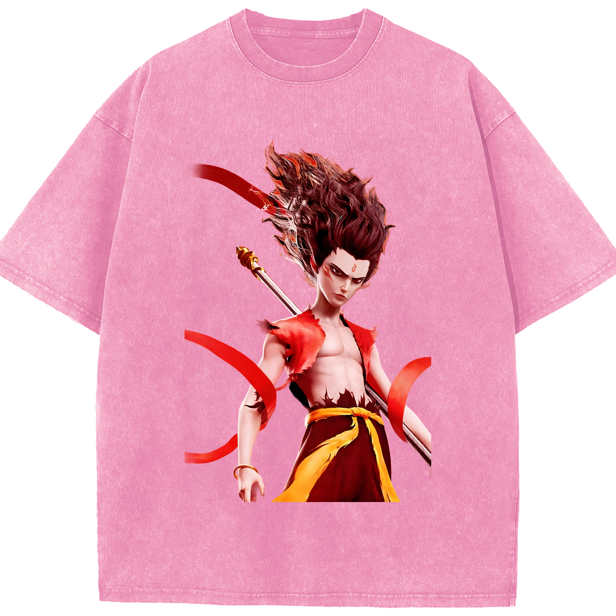 （画像用） Ne Zha 2 ナタ 魔童の大暴れ 綿100% ヴィンテージ風 半袖Tシャツ（フロントプリント）